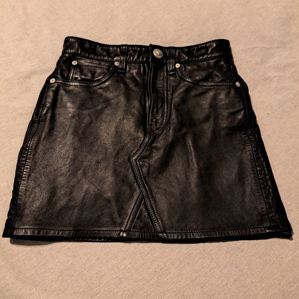 rag & bone Black Leather Mini Skirt